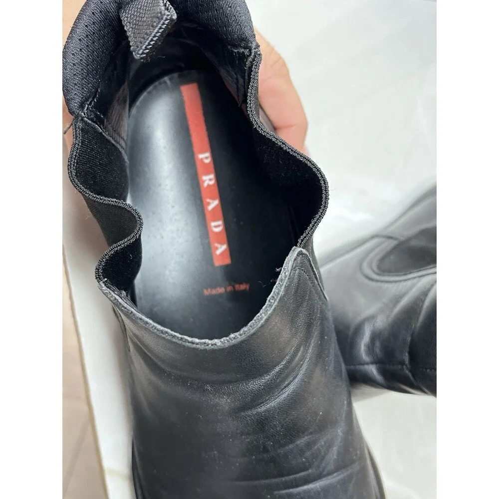 Vtg Prada Men Sport Chelsea Boots 0828 Gore Black Leather Sz Uk 7.5 Us 8.5 Shoes